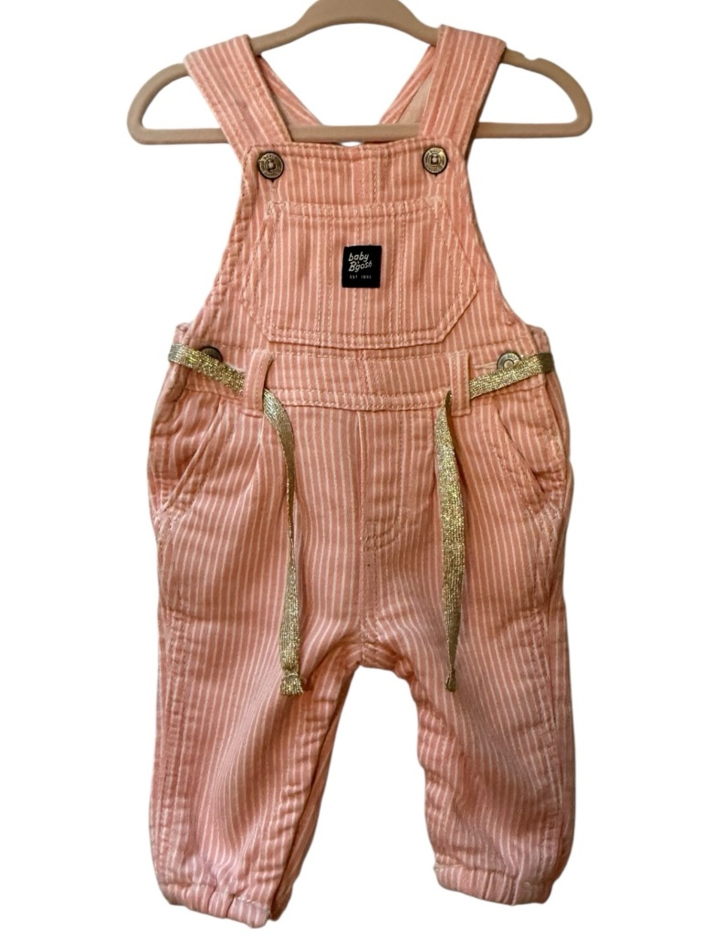 Baby B'Gosh Girls Pink Seersucker Overalls
Size: 6 Mos.
